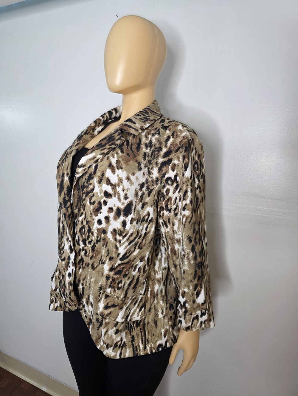 Wearever Leopard Print Button-Down Blazer - Brown Animal Print Size US/1X